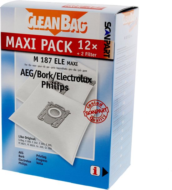 CleanBag stofzuigerzakken 12 stuks - Geschikt voor AEG Electrolux Philips S-bag - Inclusief 2 filters - Alternatief - Maxipack - Voordeelpak