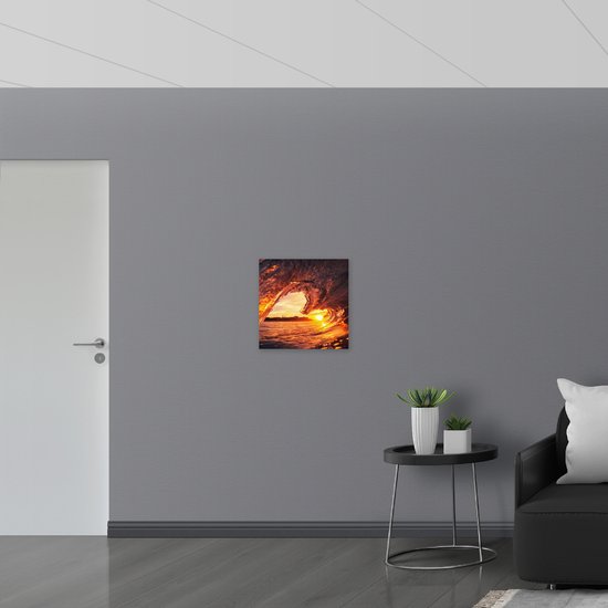 WallClassics - Plaque de Mousse PVC - Vague en Forme de Coeur avec Coucher de Soleil - Photo 50x50 cm sur Plaque de Mousse PVC (Avec Système d'accrochage)