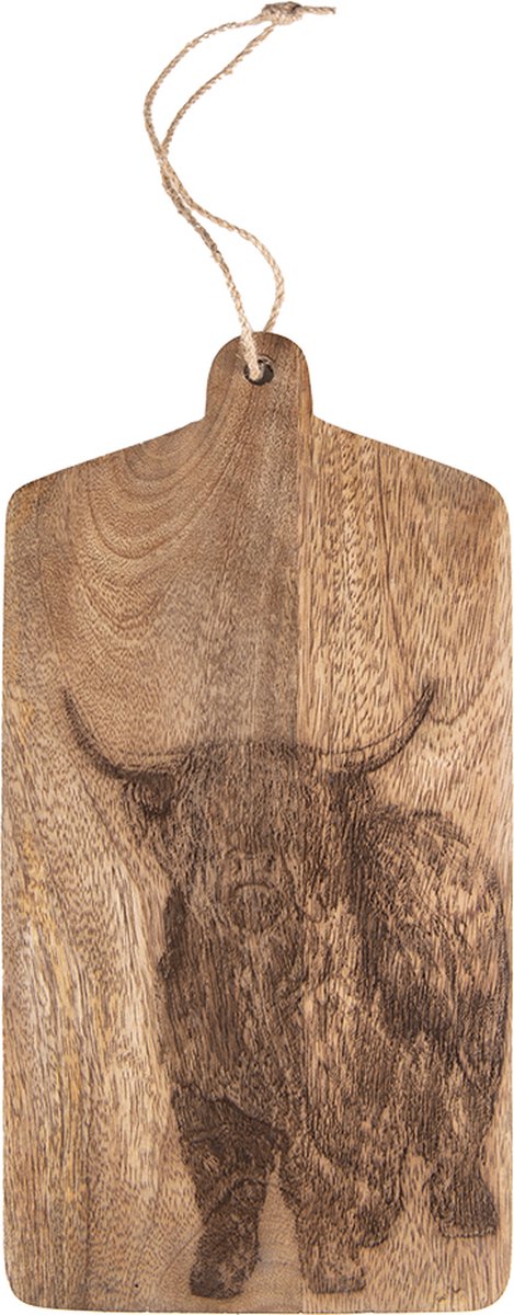 Clayre & Eef Decoratie snijplank 30x15 cm Bruin Hout Stier Borrelplank
