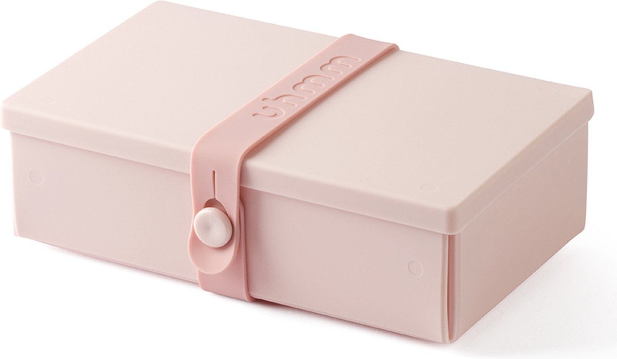 Uhmm Box 01 - Delicate Pink Box & Strap - Lunch to Go - rechthoek/rectangle - plat uitvouwbaar/foldable flat - voedselveilig/food safe – geschikt vaatwasser, vriezer, magnetron/dishwasher, freezer, microwave safe - 100% recyclable–Deens/Danish Design