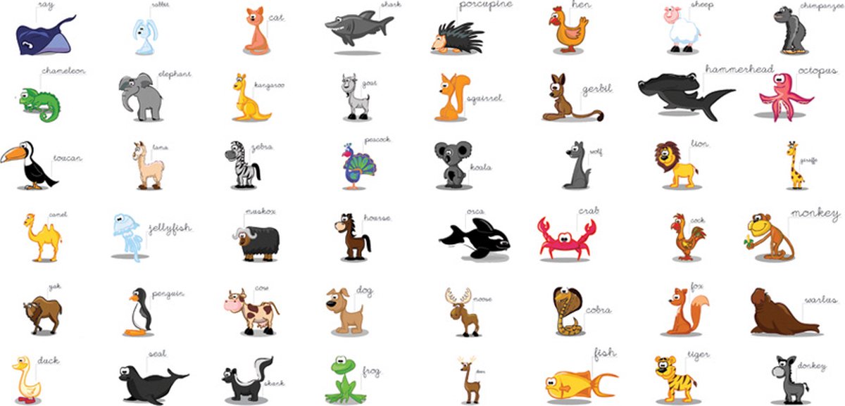 Fotobehang XXL - Learning by playing (animals).