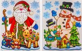 Kerst stickers Set van 2 raamstickers met houteffect - Kerstman - Sneeuwpop - 27 x 35 cm - Raamdecoratie - Stickers