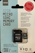 Hema - Geheugenkaart Micro SDHC - 32 GB - Met adapter voor normaal SD formaat - voor foto's, muziek, apps & HD video's - Zwart