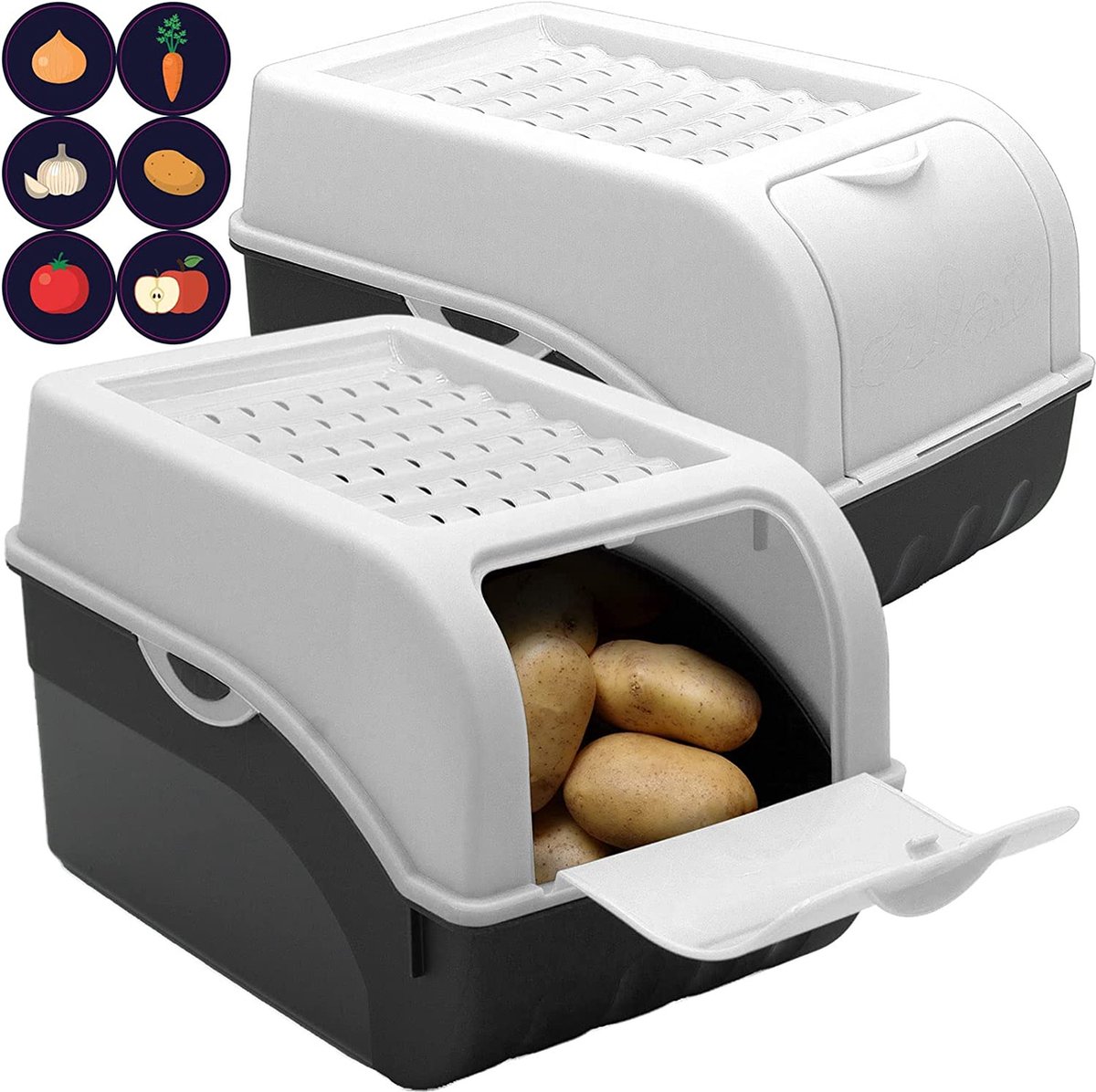 Avmvnvc Aardappelbox, 3 stuks, voor aardappelen, uien, knoflook, sjalotten, uien, knoflook, sjalotten met deksel van bamboe, opbergdoos voor keuken (zwart, rechthoekig