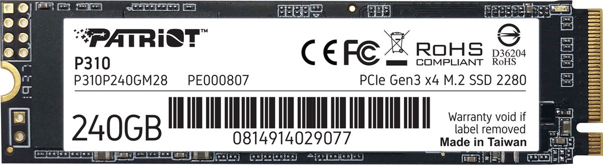 Patriot P310 240 GB ssd P310P240GM28, PCIe 3.0 x4, NVMe 1.3, M.2 2280