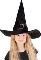 KIMU Heksenhoed Zwart Kinderen - Hoge Heks Kinder Zwarte Hoed - Kind Meisje Hoed Fluweel Halloween Festival