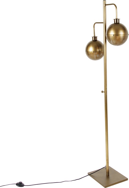 QAZQA haicha - Lampadaire Industriel | Lampadaire - 2 lumières - H 151 cm - Bronze - Industriel - Salon | Chambre à coucher | Cuisine
