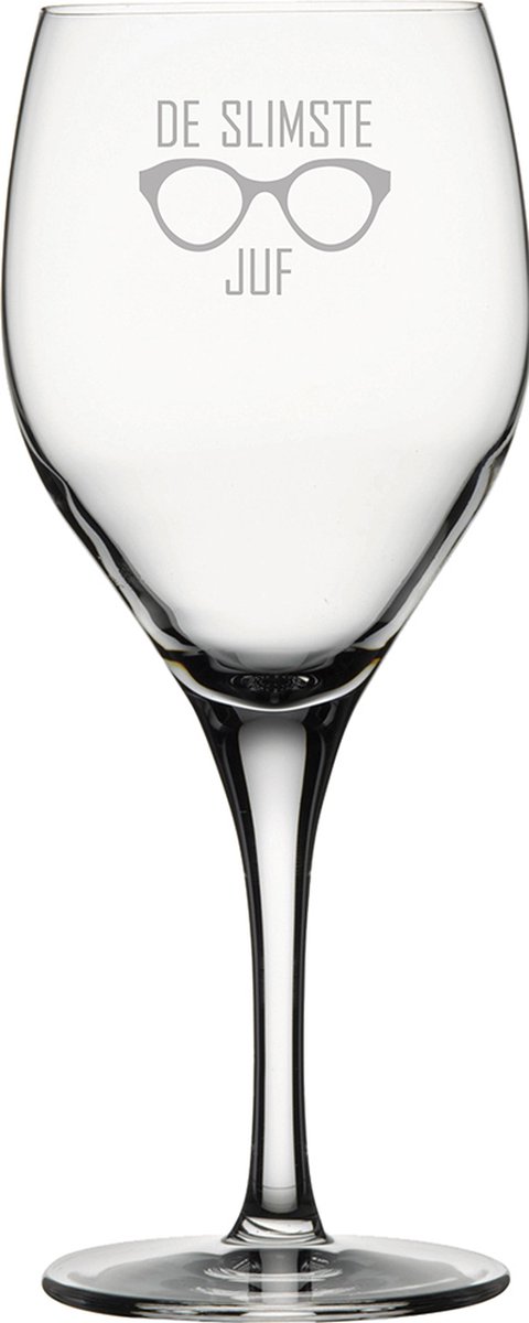Gegraveerde witte wijnglas 34cl De slimste Juf