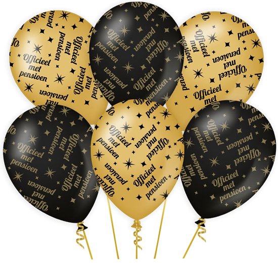 Paperdreams Ballonnen - 6x - luxe pensioen feest/party - 6x stuks - goud/zwart