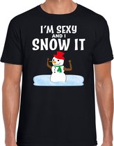 Bellatio Decorations Foute humor Kerst t-shirt sexy sneeuwpop - heren - zwart L