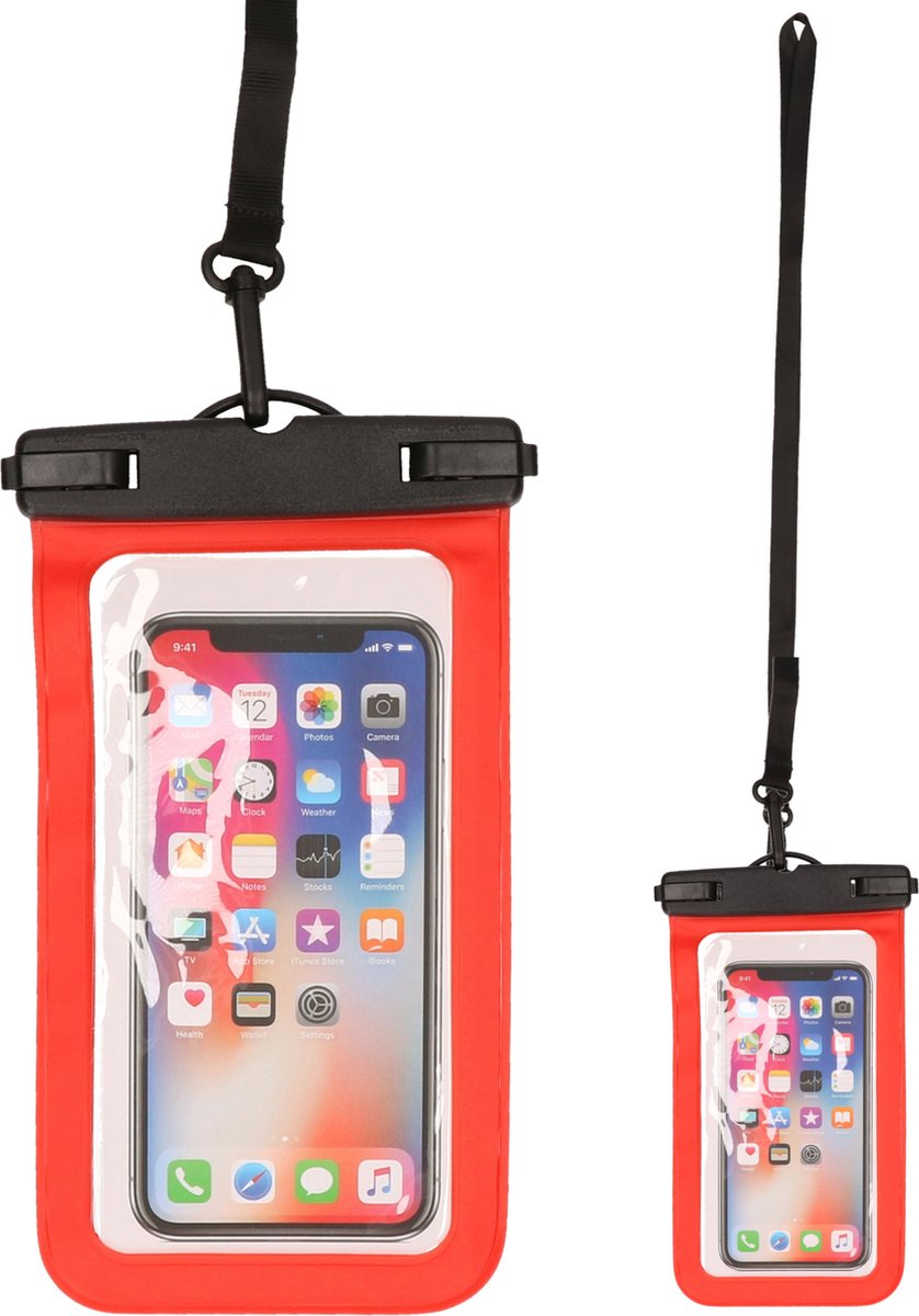 Bellatio design waterdicht telefoonhoesje - 2 st - rood - voor alle schermen tot 6 inch