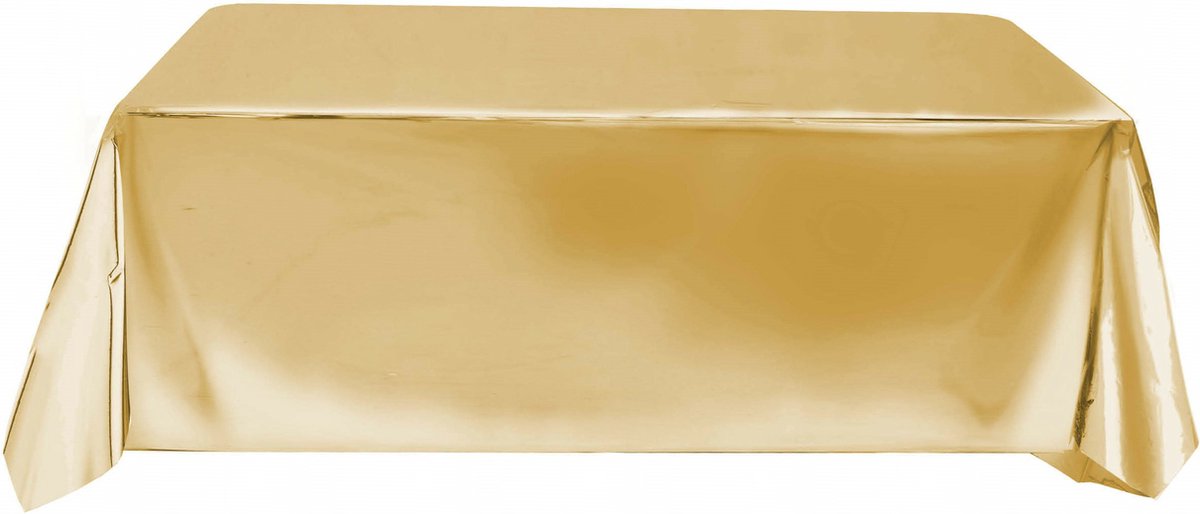 Guirca Tafelkleed/tafellaken - polyester folie - metallic goud - 140 x 275 cm