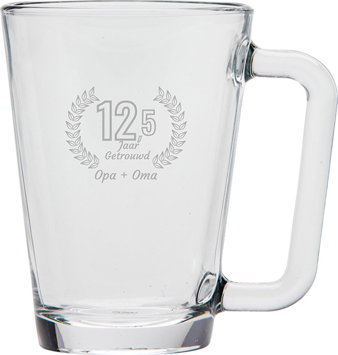 Gegraveerde theeglas 26cl Opa + Oma 12,5 jaar getrouwd