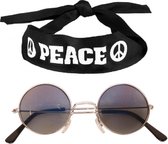 Hippie Flower Power verkleedset hoofdband met ronde glazen bril antraciet