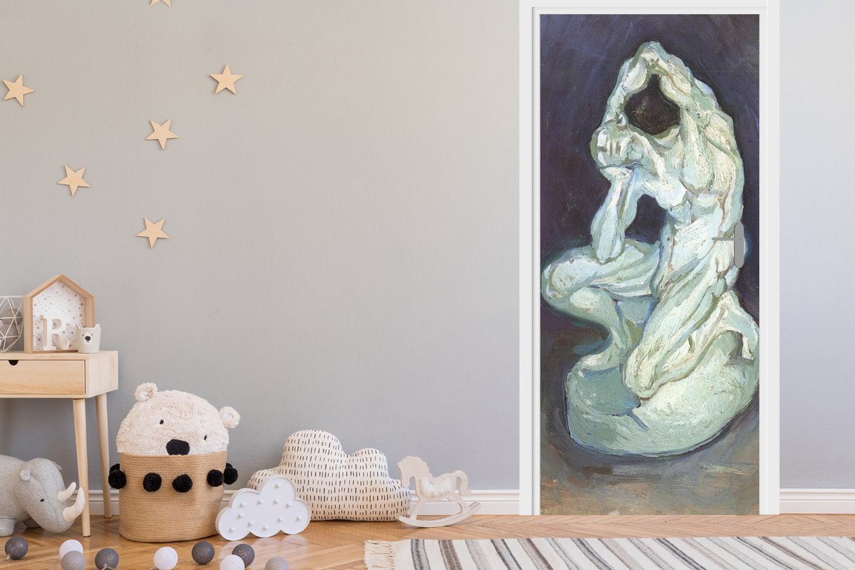 Deurposter 80x205 cm - Deursticker Gipsen beeld van een knielende man - Vincent van Gogh -