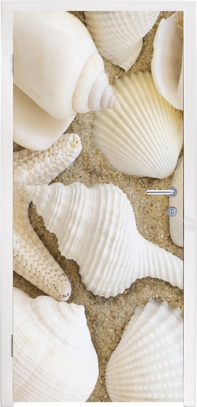 Deursticker Schelp - Strand - Wit - 85x215 cm - Deurposter