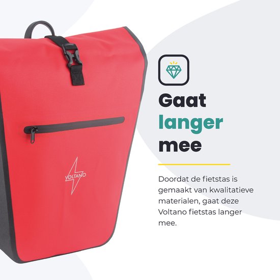 Voltano Luxe E-bike Fietstas 28L - Zwart / Rood - Pakaftas Met Laptop vak - 100% Waterdicht - Met Gratis Schouderband van Voltano — afbeelding 5