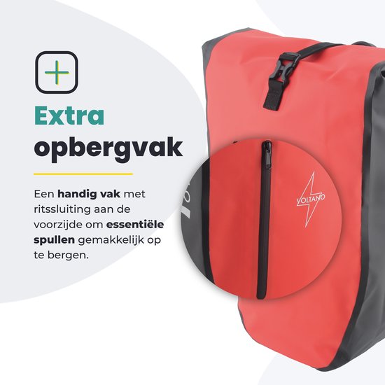 Voltano Luxe Fietstas 28L - Enkele Pakaftas - Zwart / Rood - 100% Waterdicht - Gratis Schouderband van Voltano — afbeelding 4