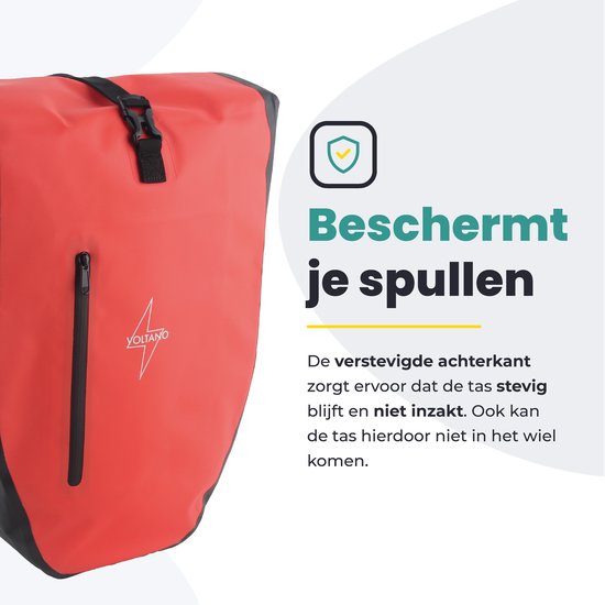 Voltano Luxe Fietstas 28L - Enkele Pakaftas - Zwart / Rood - 100% Waterdicht - Gratis Schouderband van Voltano — afbeelding 5