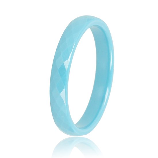 My Bendel - Keramieken ring facet geslepen blauw 3mm - Keramische, onbreekbare, mooie blauwe dames ring - Verkleurt niet - Met luxe cadeauverpakking
