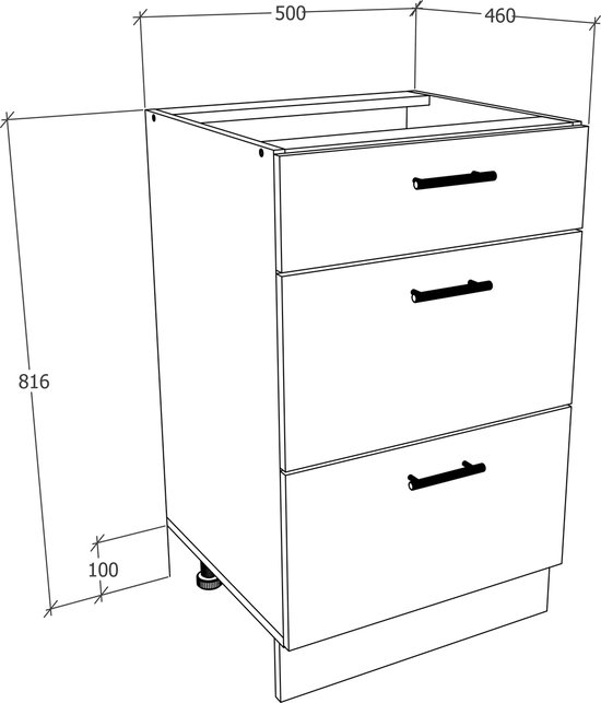 VCM Meuble de cuisine Largeur 50 cm Meuble bas à tiroirs Aménagement de cuisine Esilo Meuble de cuisine Largeur 50 cm Meuble bas à tiroirs Aménagement de cuisine Esilo