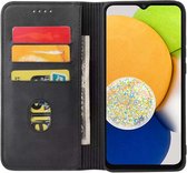 Smartphonica Samsung Galaxy A03 kunstleren hoesje met magnetische sluiting en pashouders book case - zwart / Kunstleer / Book Case geschikt voor Samsung Galaxy A03