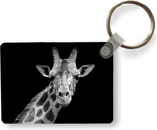 Sleutelhanger - Giraffe - Wilde dieren - Zwart - Wit - Portret - Uitdeelcadeautjes - Plastic