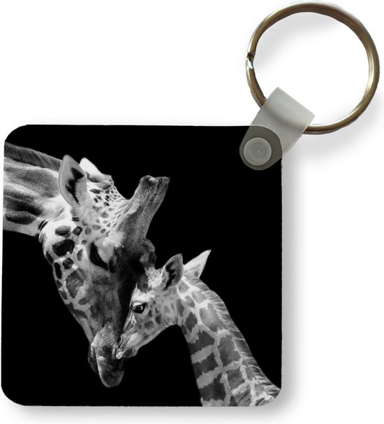 Sleutelhanger - Uitdeelcadeautjes - Giraffe - Wilde dieren - Portret - Zwart wit - Plastic