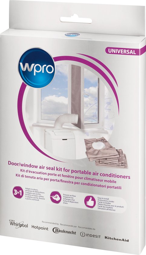 Luchtafdichtingsset airco voor deuren en ramen, universeel, 220 cm, klittenband, geschikt voor mobiele airconditioners