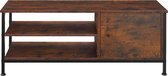 tectake® TV-meubel met 2 open vakken en kastje met deur - Lowboard voor TV's tot 55 inch - Houten TV-dressoir - Industrieel design - Zwart metalen frame - Afmeting (LxBxH) 110 x 40 x 45,5 cm - Donkerbruin