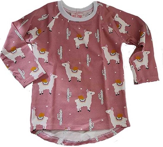 T-Shirt lange mouw mouw Lama - Roze/Wit/Geel - Maat 86 - Hot Pink - Oeko-Tex 100 keurmerk