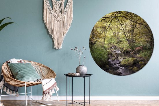 Cercle de papier peint - Cerf - Arbre - Forêt - ⌀ 120 cm - Cercle mural - Auto-adhésif - Papier peint autocollant XXL