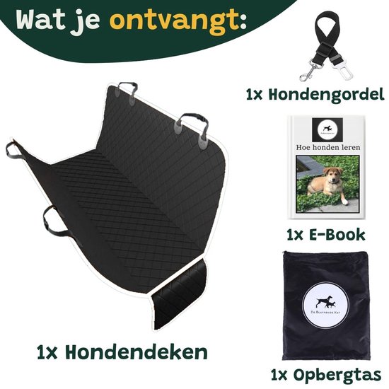 De Blaffende Kat Hondendeken Auto Achterbank en Kofferbak – Beschermhoes – Reisbench Hond – Autodeken hond – Honden Deken Auto Achterbank - Incl. Hondenriem en Opbergzak – 137 x 147 CM