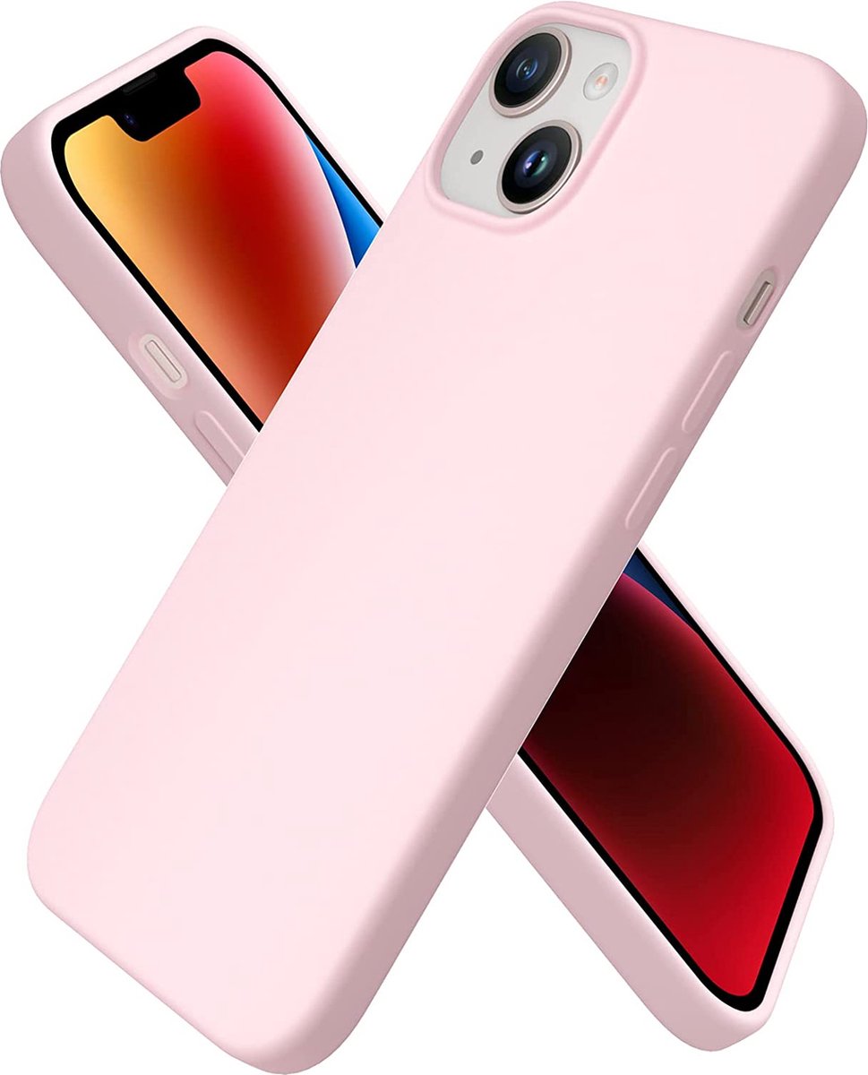 Compatibel met iPhone 14, hoes 6,1 inch 2022, siliconen case, ultradun, volledige bescherming, vloeibare siliconen telefoonhoes, bescherming voor iPhone 14 6,1 inch 2022, kalkroze