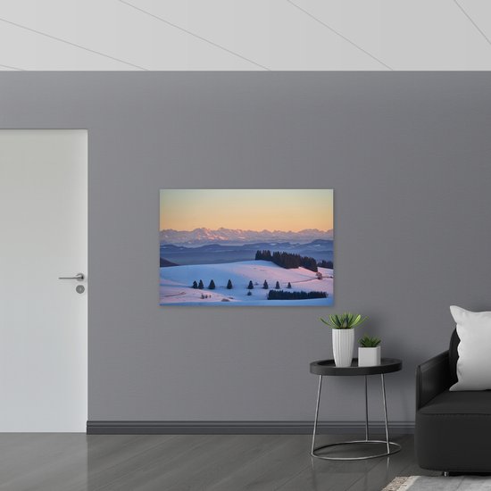 WallClassics - Drapeau - Collines et Montagnes avec Neige - 120x80 cm Photo sur Drapeau Polyester