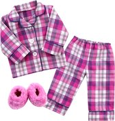 Sophia's by Teamson Kids Poppenkledingset voor 45.7 cm Poppen - Pyjama en Pantoffels - Poppen Accessoires - Roze/Flanel (Pop niet inbegrepen)