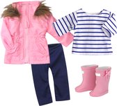 Sophia's by Teamson Kids Poppenkledingset voor 45.7 cm Poppen - Parka Jas, Leggings, T-Shirt en Regenlaarzen - Poppen Accessoires - Roze/Strepen (Pop niet inbegrepen)