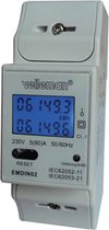 Velleman Professionele kWh meter, 1 fase, voor DIN-railmontage, met resetbare dagteller, totaalteller, lcd-scherm en pulsled, max. 80 A