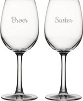 Gegraveerde witte wijnglas 36cl Broer-Suster