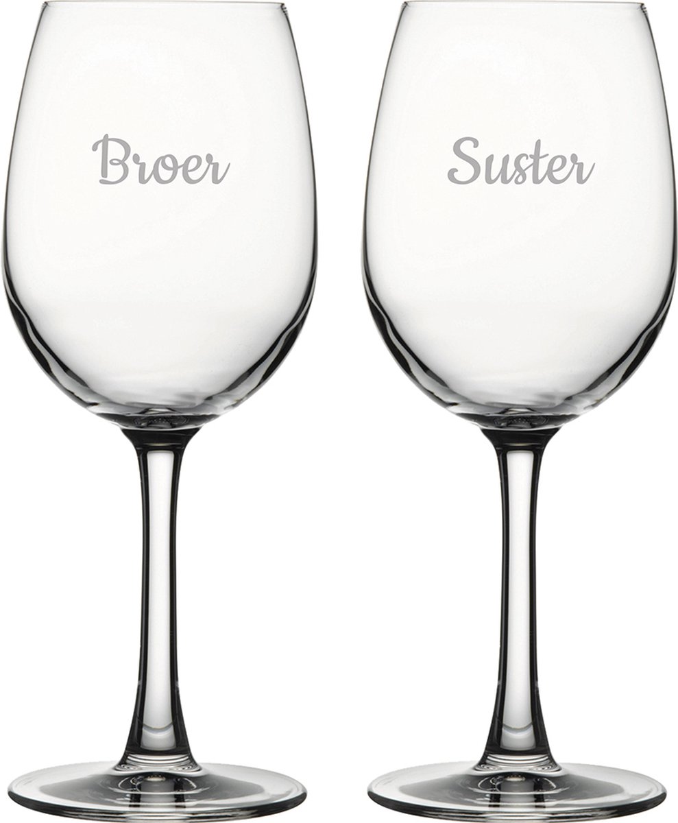 Gegraveerde witte wijnglas 36cl Broer-Suster