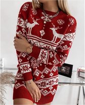 Halflange gebreide Kersttrui - Dames trui - Warme trui - Christmas Sweater - Rood - Maat : L
