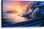 WallClassics - Canvas  - Golf in Zee bij Zonsondergang - 90x60 cm Foto op Canvas Schilderij (Wanddecoratie op Canvas)