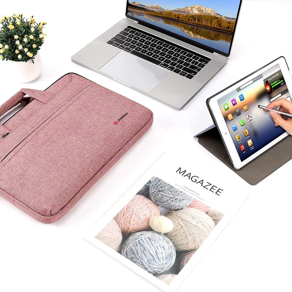 17 inch laptoptas, hoes, notebooktas, waterdichte aktetas, draagtas, schoudertas voor 17,3" Dell Inspiron/MSI GS73VR Stealth Pro/Lenovo IdeaPad/HP Envy/LG Gram/ASUS ROG, roze thumbnail 2