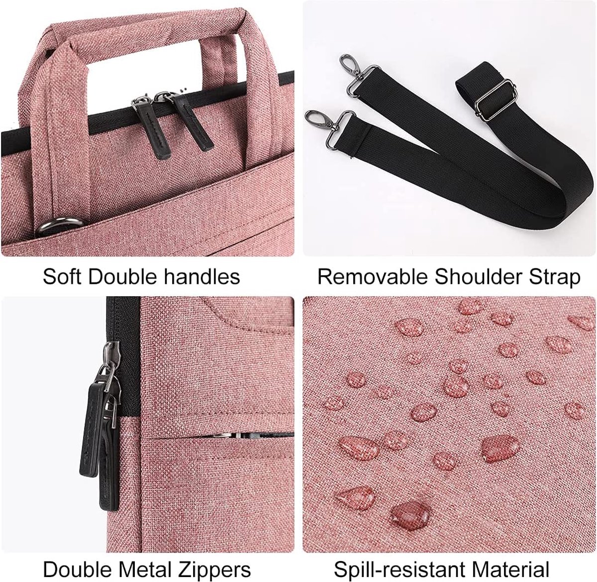 17 inch laptoptas, hoes, notebooktas, waterdichte aktetas, draagtas, schoudertas voor 17,3" Dell Inspiron/MSI GS73VR Stealth Pro/Lenovo IdeaPad/HP Envy/LG Gram/ASUS ROG, roze thumbnail 3