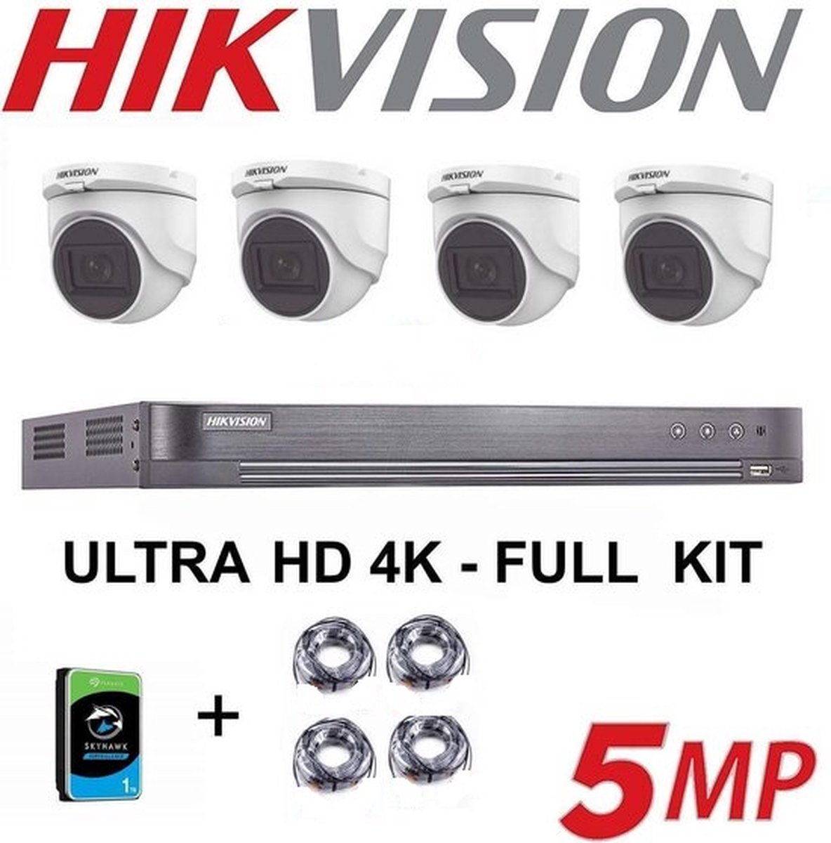 Kit HIKVISION 5 MP AUDIO DVR 4 CH HD - 4x Camera Turret 5MP 2.8mm - 2Tb HDD PROMOTIE