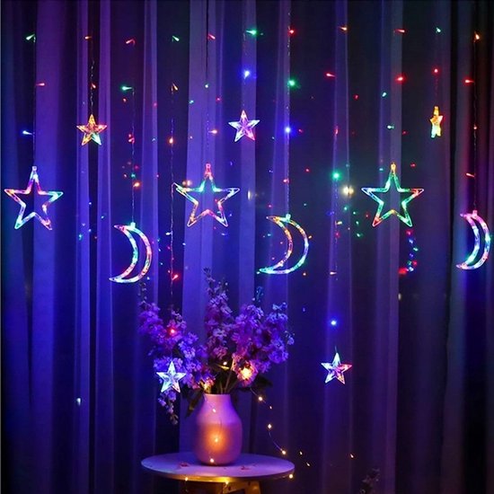Lichtgordijn kerst 138LED - Multicolor - kertverlichting - sterren en maan