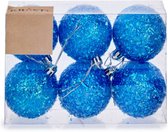 Krist+ kerstballen - 6x st - blauw glitter - kunststof - 6 cm - kerstversiering
