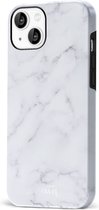 xoxo Wildhearts Marble White Lies - Double Layer - Hoesje geschikt voor iPhone 14 Pro hoesje - Marmer hoesje - Shockproof case - Beschermhoesje geschikt voor iPhone 14 Pro case - Wit