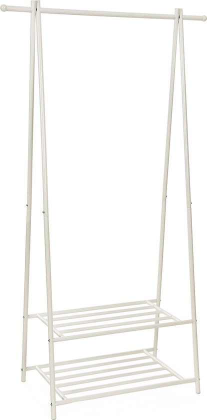 Signature Home Niort Kledingrek - metalen - kledingstang - kapstok met schoenenrek - 87,5 x 155 x 41 cm (B x H x D) - crème wit