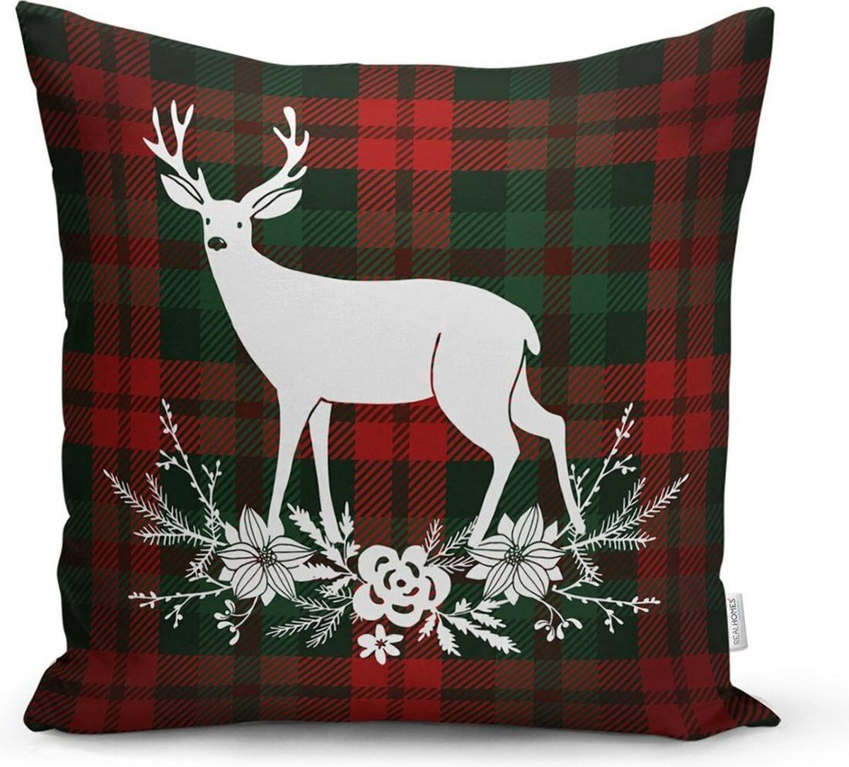 Zethome Kussenhoes Kerst- 45x45 cm - Kerst rendieren - Christmas reindeers - Dubbelzijdig Bedrukt - Kerstpatroon - Rood